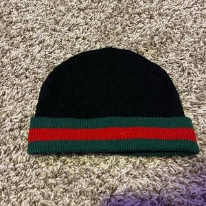 Gucci Wool Silk Web Beanie Hat M Black
